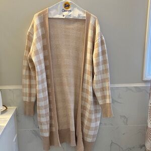 Plaid Beige Women's Sweater Cardigan